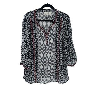 Women's Chico's Sheer Abstract Print 3/4 Sleeve Blouse Size 3 XL